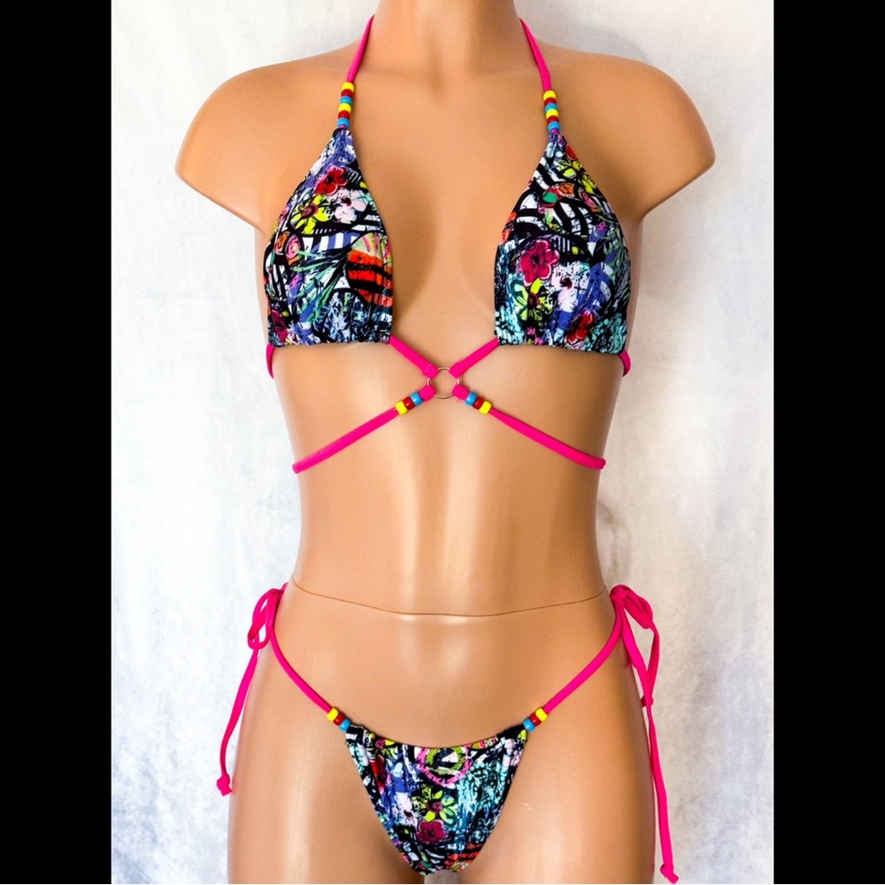 Abstract Graphic, Multi-Colored, Bikini Set